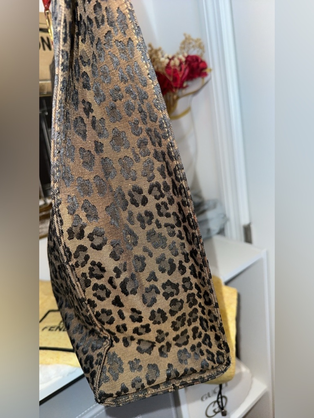 Fendi Leopard Print Tote Bag with Red Handles - Picture 10 of 14
